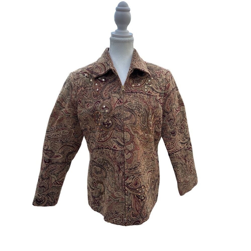 Vintage Ellen Figg Paisley Tapestry Blazer Jacket With Sequins